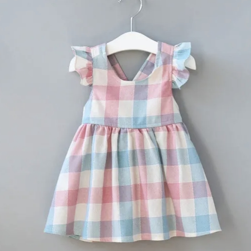 Easter girl outfit Spring Birthday Clothes plaid pink gingham blue dress